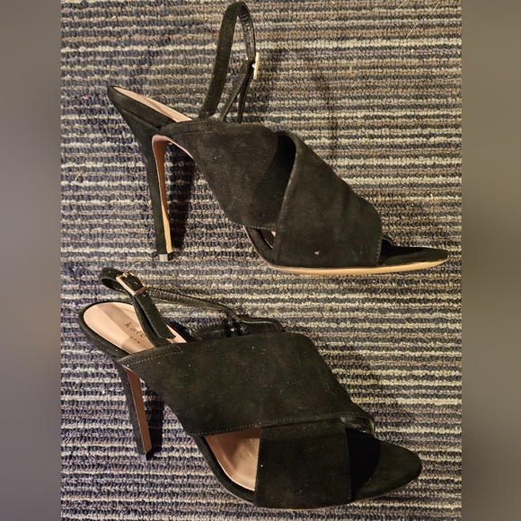 KATE SPADE ♠️ size 7 Black Suede ⚫️ cross-strap slingback open-toe stiletto 4in - Picture 4 of 8
